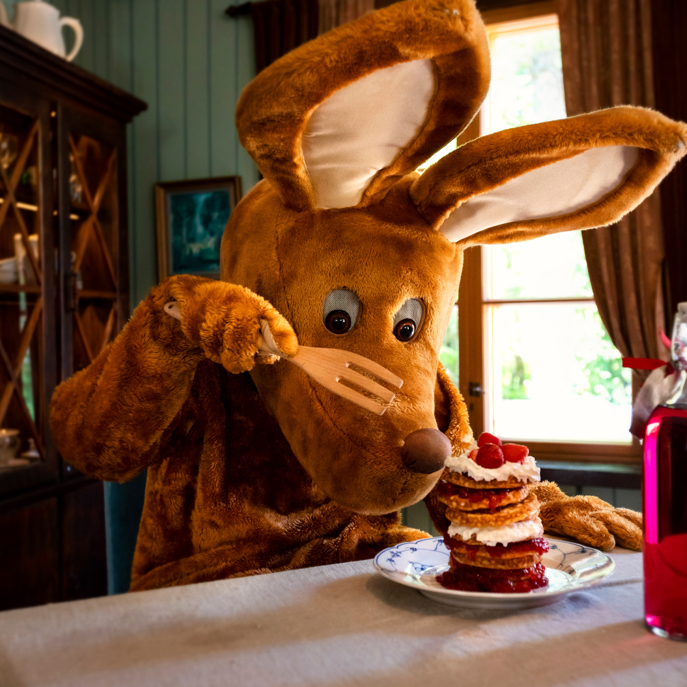 Sniff is eating pancakes.